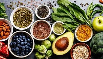 A colorful spread of fruits, vegetables, and nuts.