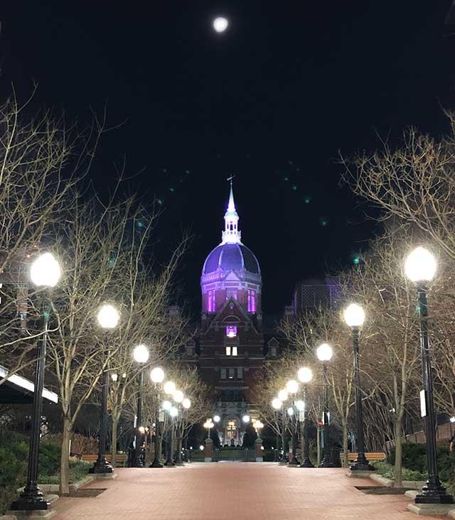 Hopkins dome at night.