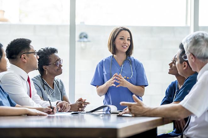 Nurse lecturing class