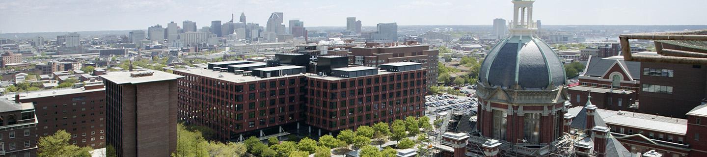 An aerial view of the East Baltimore campus.