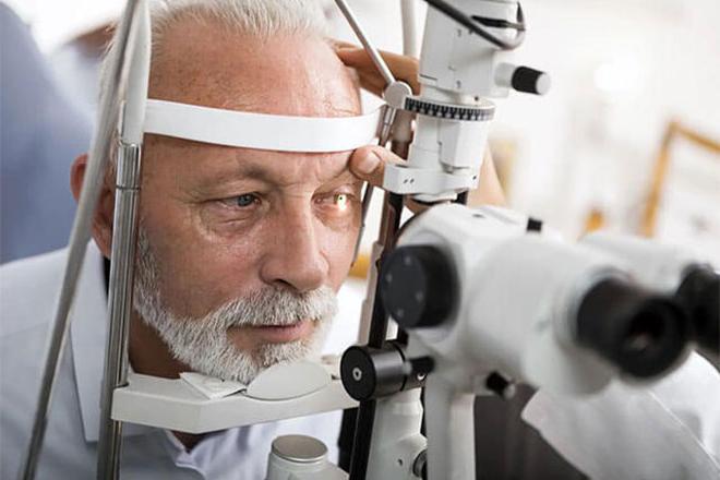 An eye exam for Glaucoma on an older patient